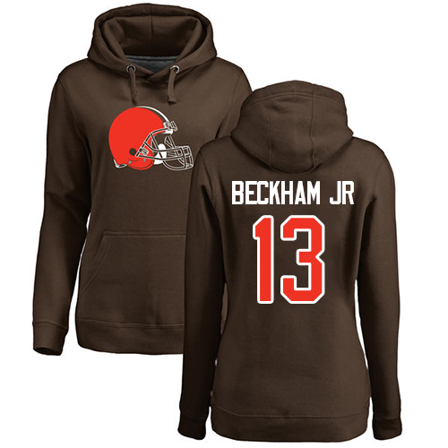Cleveland Browns Odell Beckham Jr Women Brown Jersey 13 NFL Football Name and Number Logo Pullover Hoodie Sweatshirt